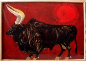 schwarzer stier 90 x 60 cm